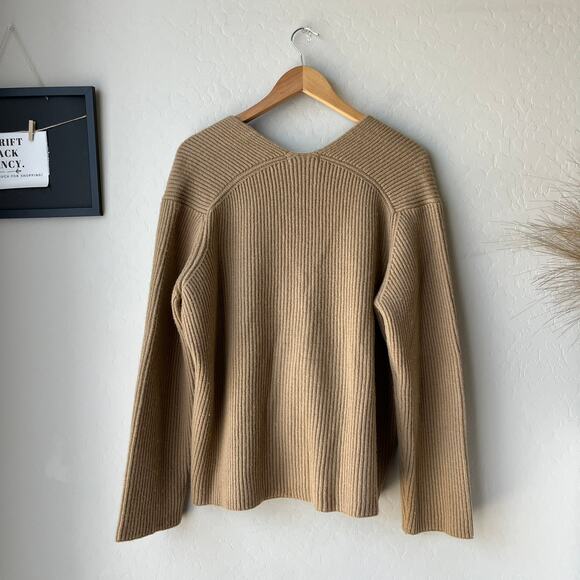 Almina Concept Sweater Camel Tan Knit Wool V-Neck Pullover Sweater Size Large - Picture 9 of 9